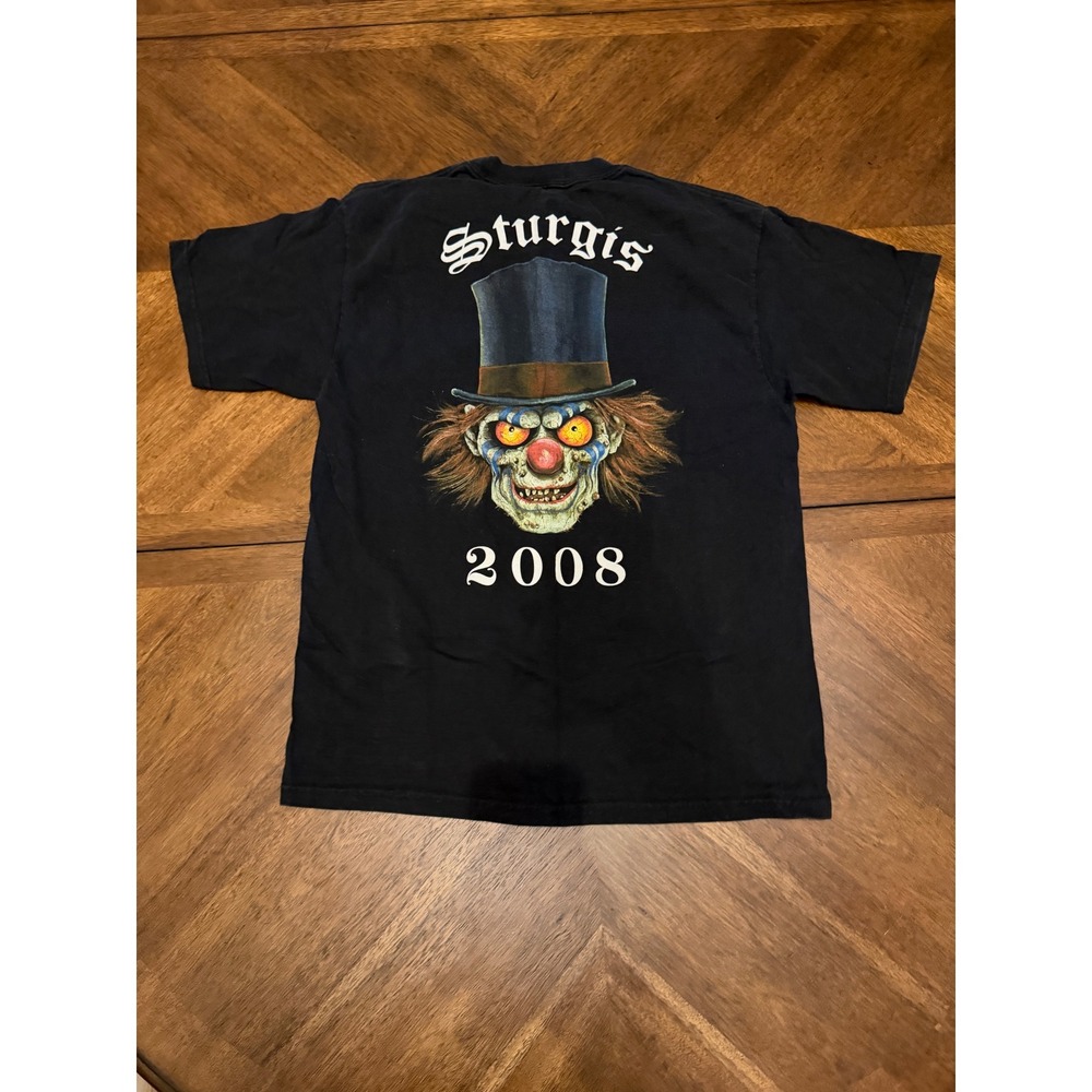Vintage 2008 Sturgis Motorcycle Rally Clown Graphic T-Shirt Hanes Black Medium